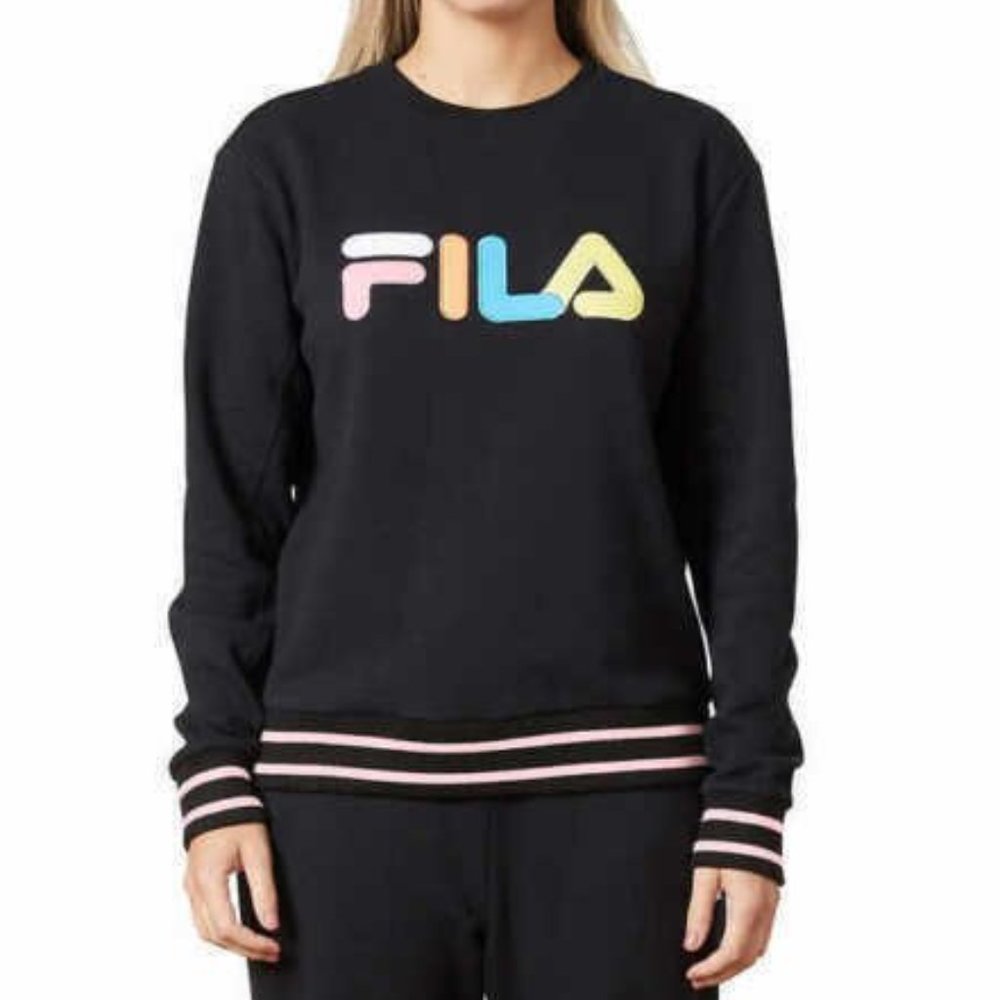 FILA Womens Colorful Rainbow Pullover Crewneck Small Long Sleeve Sweatshirt